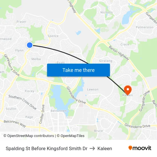 Spalding St Before Kingsford Smith Dr to Kaleen map