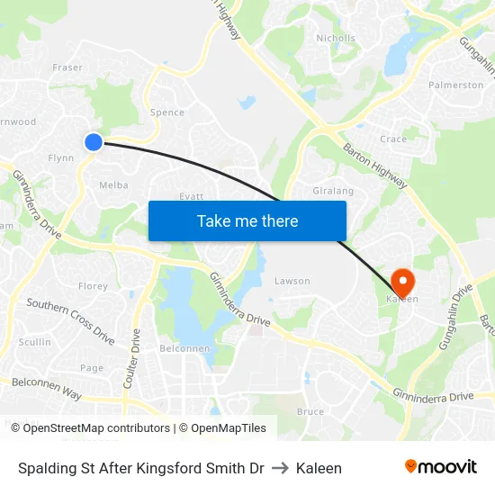 Spalding St After Kingsford Smith Dr to Kaleen map