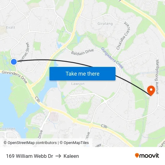 169 William Webb Dr to Kaleen map