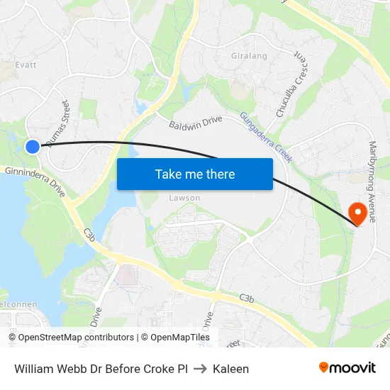 William Webb Dr Before Croke Pl to Kaleen map