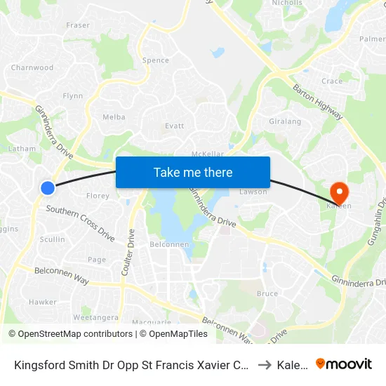 Kingsford Smith Dr Opp St Francis Xavier College to Kaleen map
