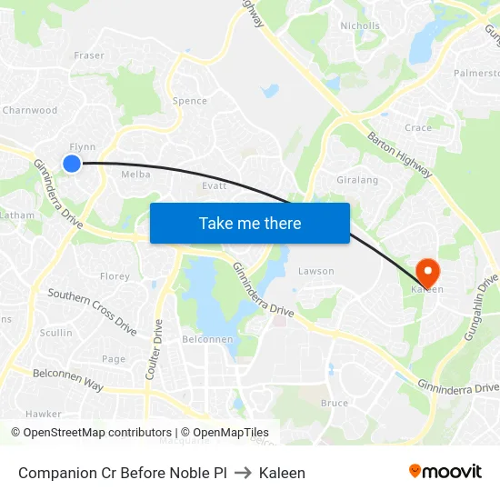 Companion Cr Before Noble Pl to Kaleen map