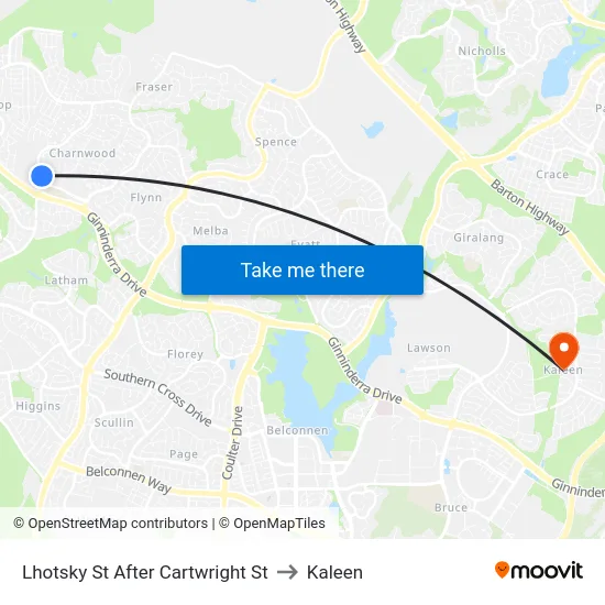 Lhotsky St After Cartwright St to Kaleen map