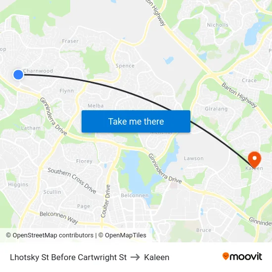 Lhotsky St Before Cartwright St to Kaleen map