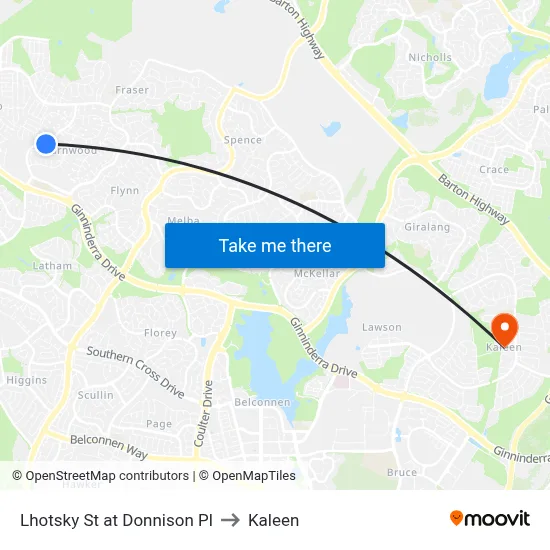 Lhotsky St at Donnison Pl to Kaleen map