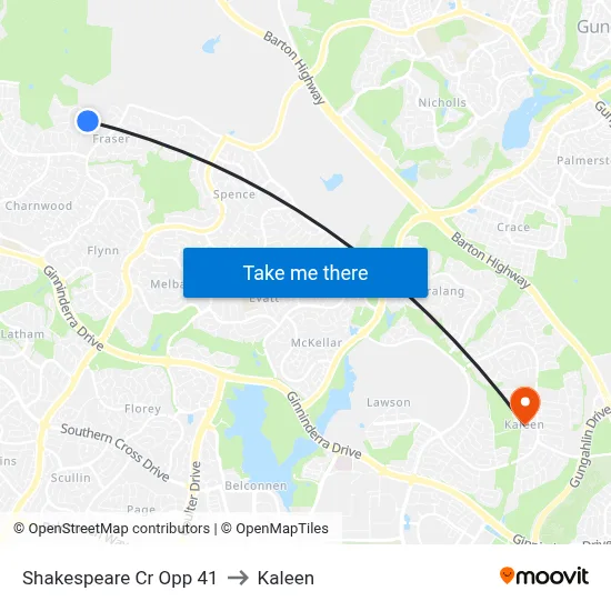 Shakespeare Cr Opp 41 to Kaleen map