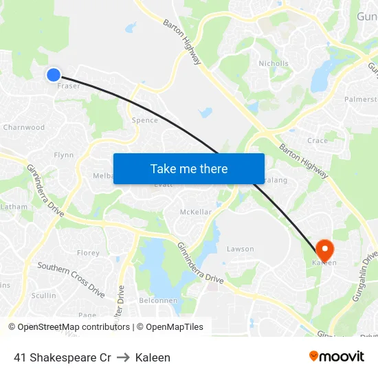 41 Shakespeare Cr to Kaleen map