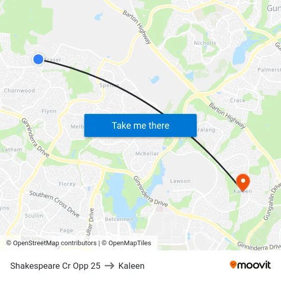 Shakespeare Cr Opp 25 to Kaleen map