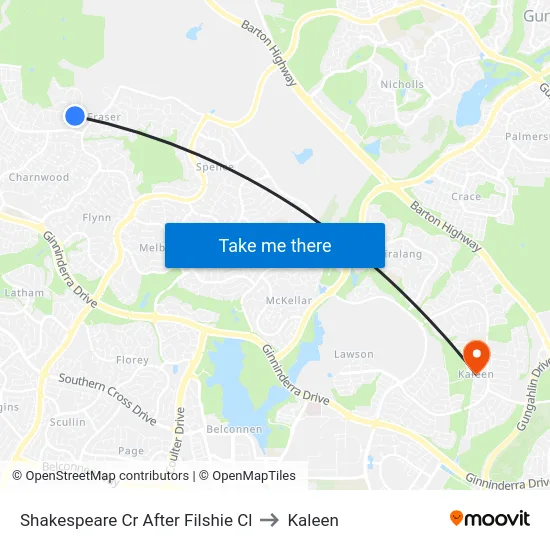 Shakespeare Cr After Filshie Cl to Kaleen map