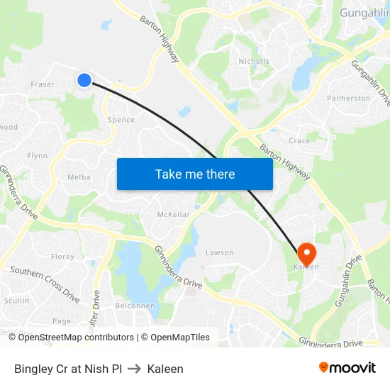 Bingley Cr at Nish Pl to Kaleen map