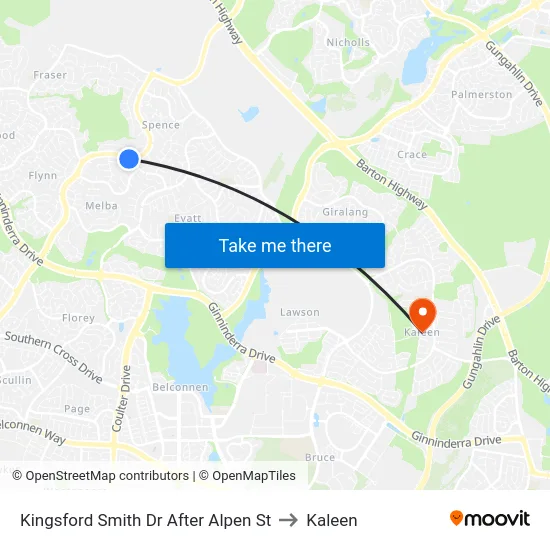 Kingsford Smith Dr After Alpen St to Kaleen map