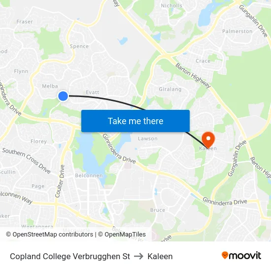 Copland College Verbrugghen St to Kaleen map