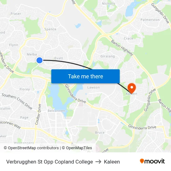 Verbrugghen St Opp Copland College to Kaleen map
