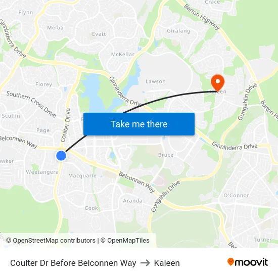 Coulter Dr Before Belconnen Way to Kaleen map