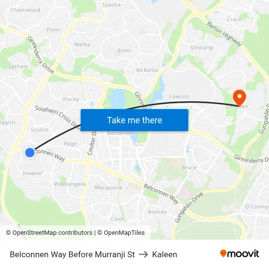 Belconnen Way Before Murranji St to Kaleen map