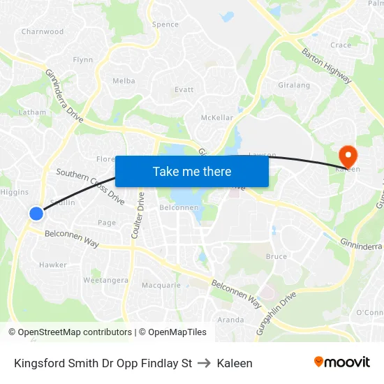 Kingsford Smith Dr Opp Findlay St to Kaleen map