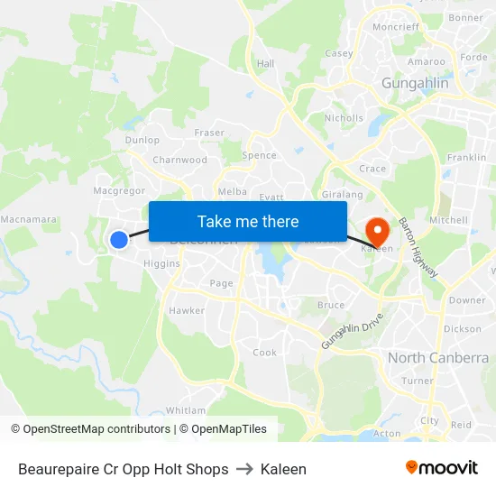 Beaurepaire Cr Opp Holt Shops to Kaleen map