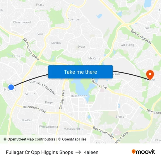 Fullagar Cr Opp Higgins Shops to Kaleen map