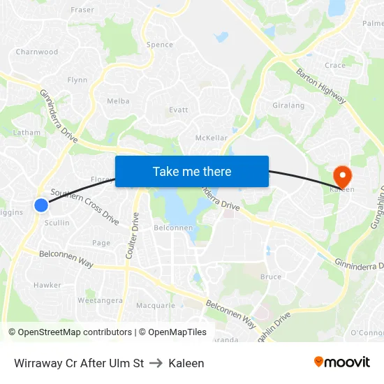 Wirraway Cr After Ulm St to Kaleen map