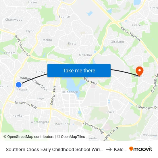 Southern Cross Early Childhood School Wirraway Cr to Kaleen map