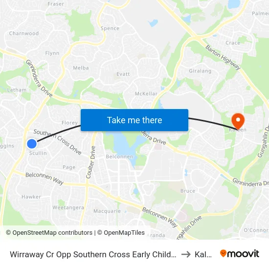 Wirraway Cr Opp Southern Cross Early Childhood Sch to Kaleen map