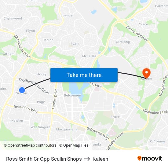 Ross Smith Cr Opp Scullin Shops to Kaleen map