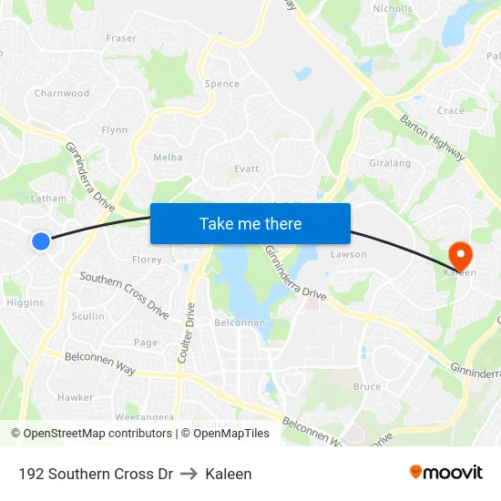 192 Southern Cross Dr to Kaleen map