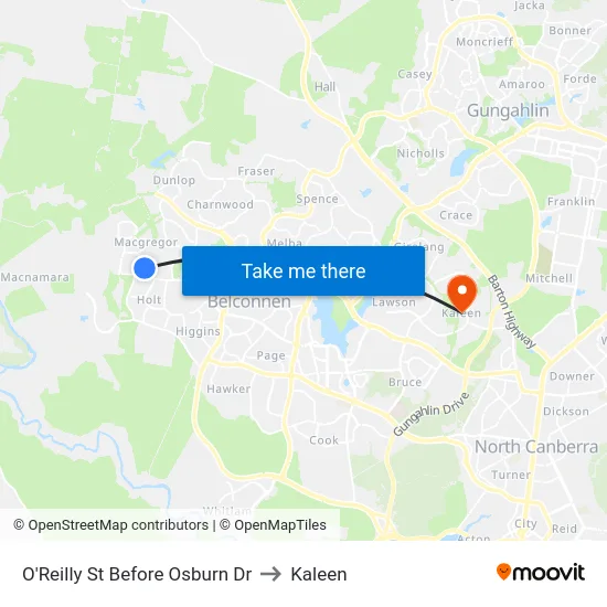 O'Reilly St Before Osburn Dr to Kaleen map