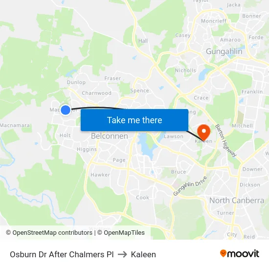 Osburn Dr After Chalmers Pl to Kaleen map