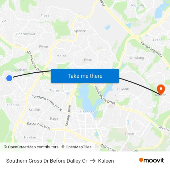 Southern Cross Dr Before Dalley Cr to Kaleen map