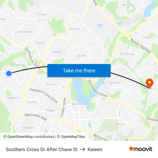 Southern Cross Dr After Chave St to Kaleen map