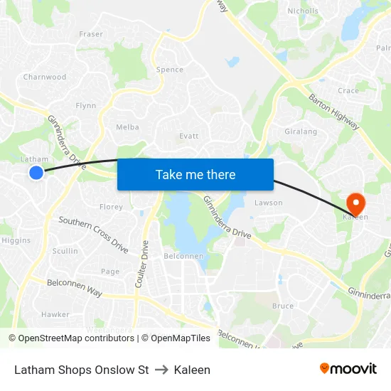 Latham Shops Onslow St to Kaleen map