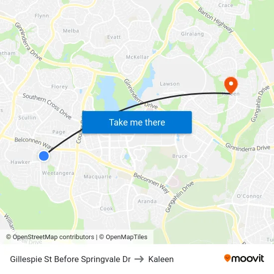Gillespie St Before Springvale Dr to Kaleen map