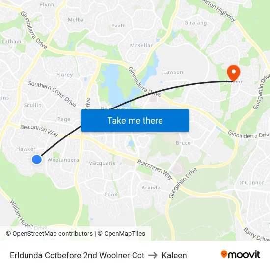 Erldunda Cctbefore 2nd Woolner Cct to Kaleen map