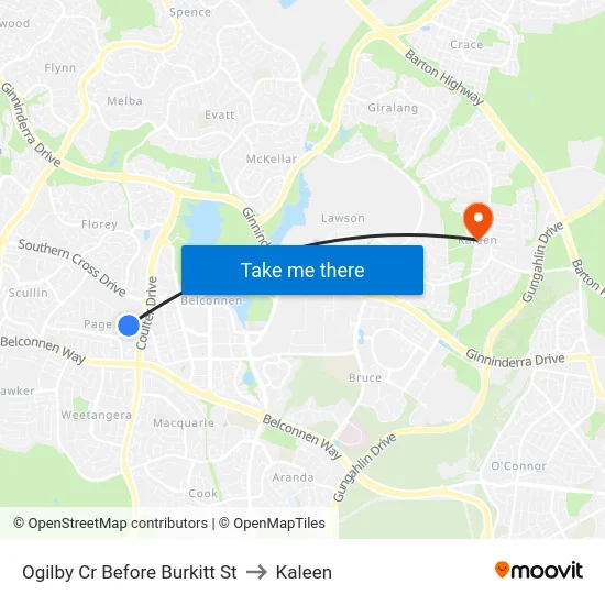 Ogilby Cr Before Burkitt St to Kaleen map