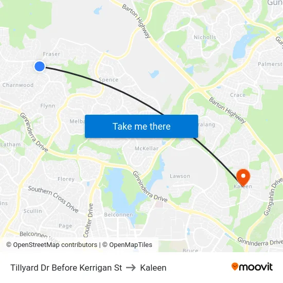 Tillyard Dr Before Kerrigan St to Kaleen map