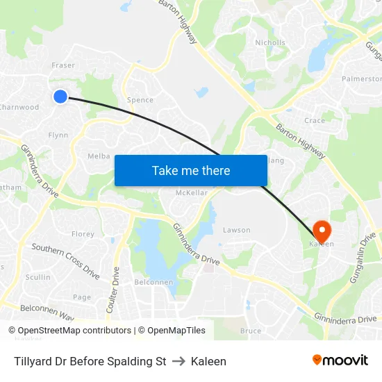 Tillyard Dr Before Spalding St to Kaleen map
