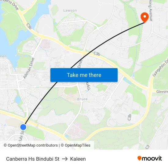 Canberra Hs Bindubi St to Kaleen map