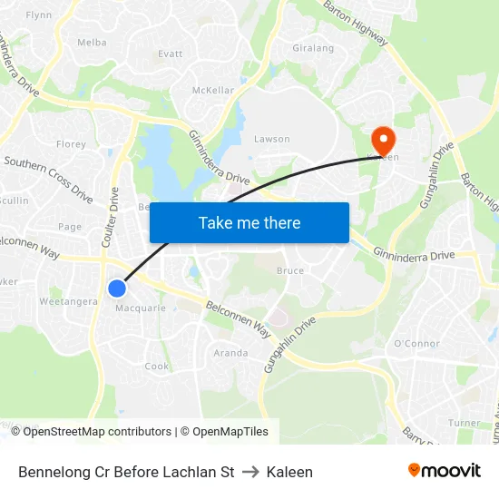 Bennelong Cr Before Lachlan St to Kaleen map
