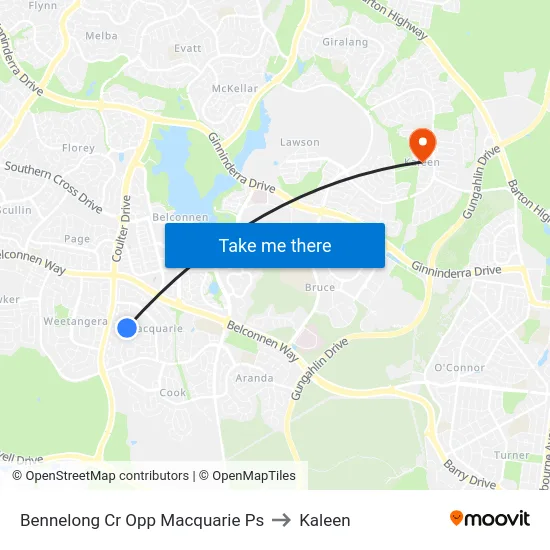 Bennelong Cr Opp Macquarie Ps to Kaleen map