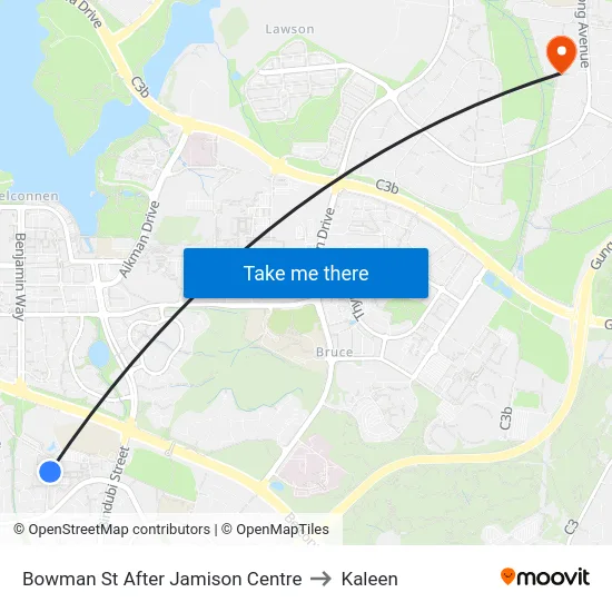 Bowman St After Jamison Centre to Kaleen map
