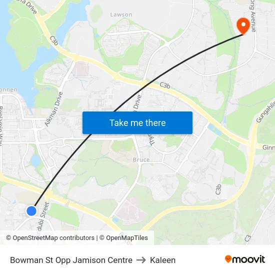 Bowman St Opp Jamison Centre to Kaleen map