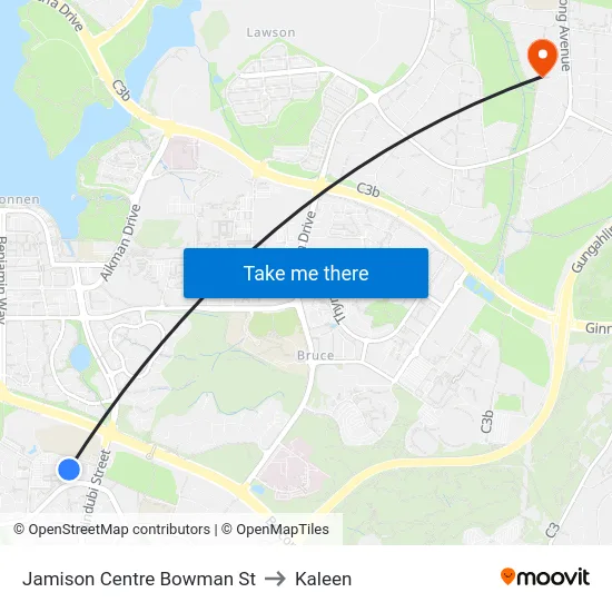 Jamison Centre Bowman St to Kaleen map