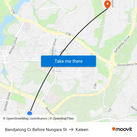 Bandjalong Cr Before Nungara St to Kaleen map