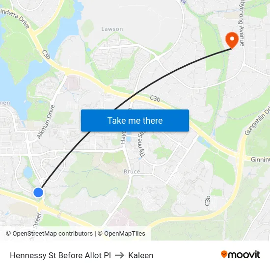 Hennessy St Before Allot Pl to Kaleen map