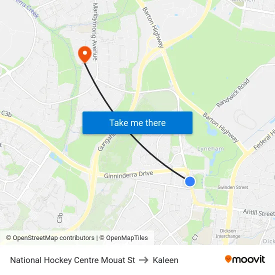 National Hockey Centre Mouat St to Kaleen map