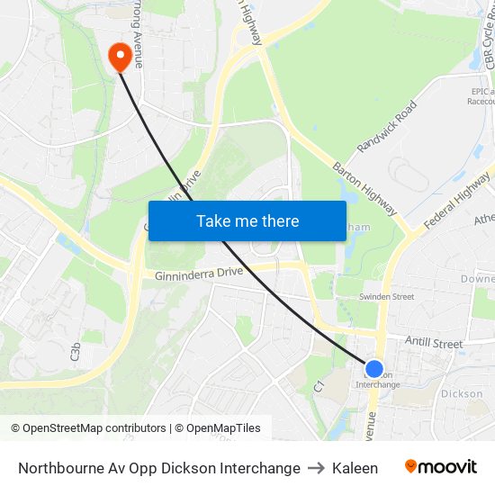 Northbourne Av Opp Dickson Interchange to Kaleen map