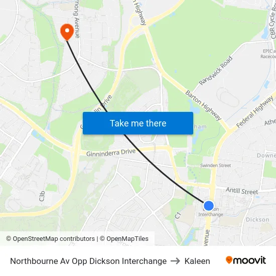 Northbourne Av Opp Dickson Interchange to Kaleen map