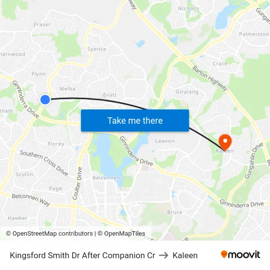 Kingsford Smith Dr After Companion Cr to Kaleen map