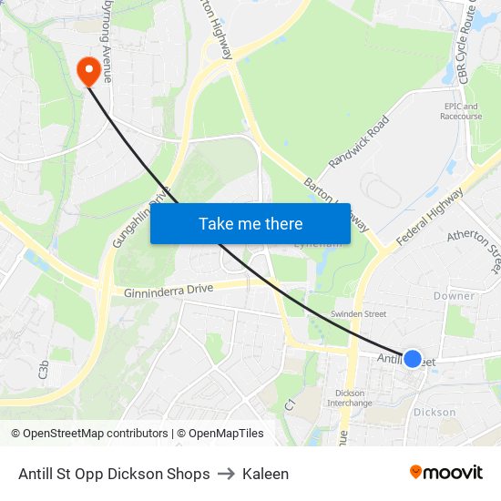 Antill St Opp Dickson Shops to Kaleen map